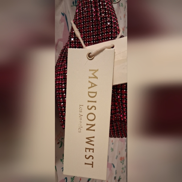 NWT Madison West Hot Pink Rhinestone Club Prom Knit Dumpling Purse Mini Bag - Picture 13 of 14